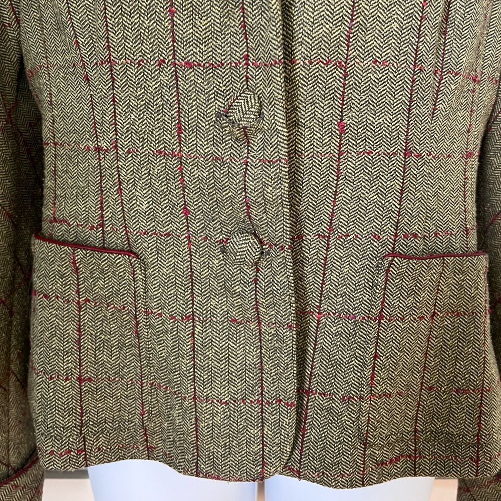 Kay Unger Women Green Red Plaid Timeless Classic Wool Silk Blend Blazer Jacket 6 - Picture 9 of 13